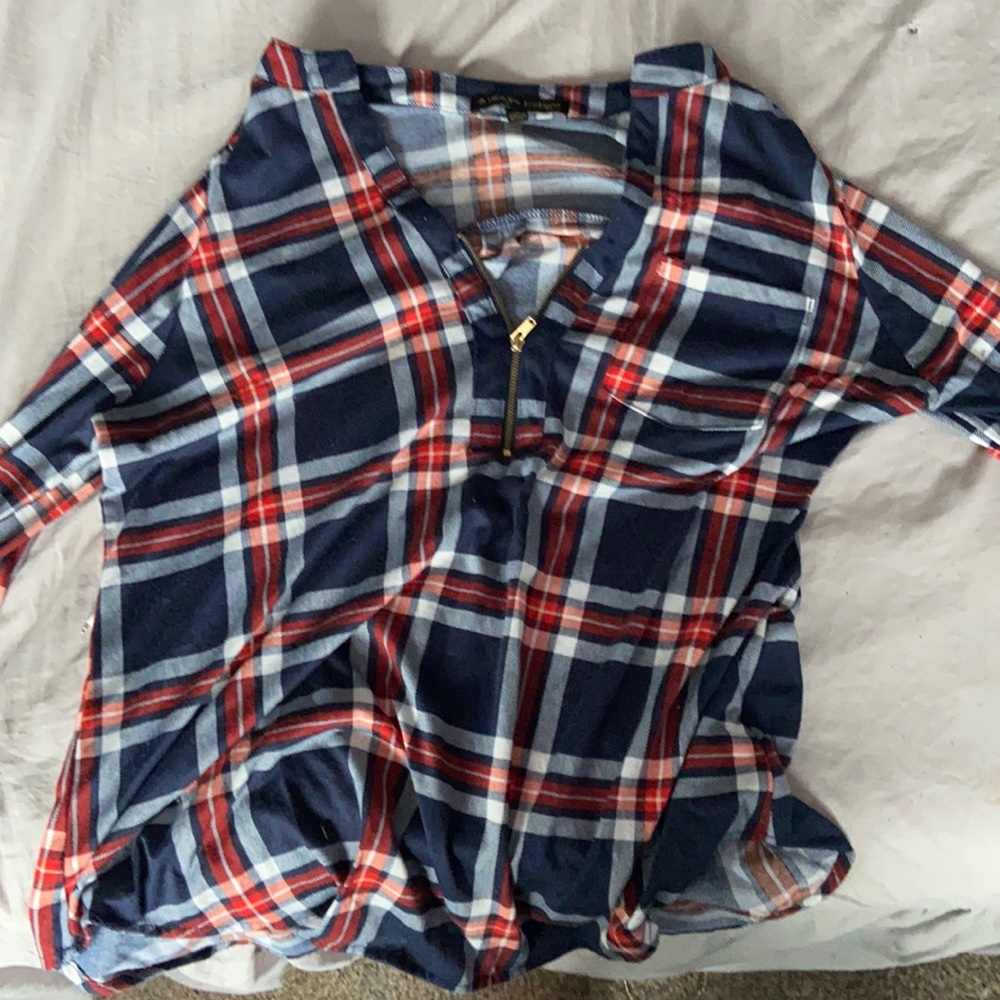 Gold zipper Plaid shirt